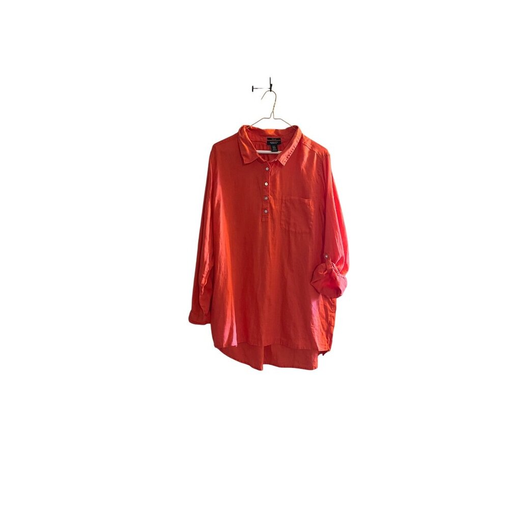 Jones New York Women's 1X Orange 100% Linen Long Sleeve Button-Up  Shirt